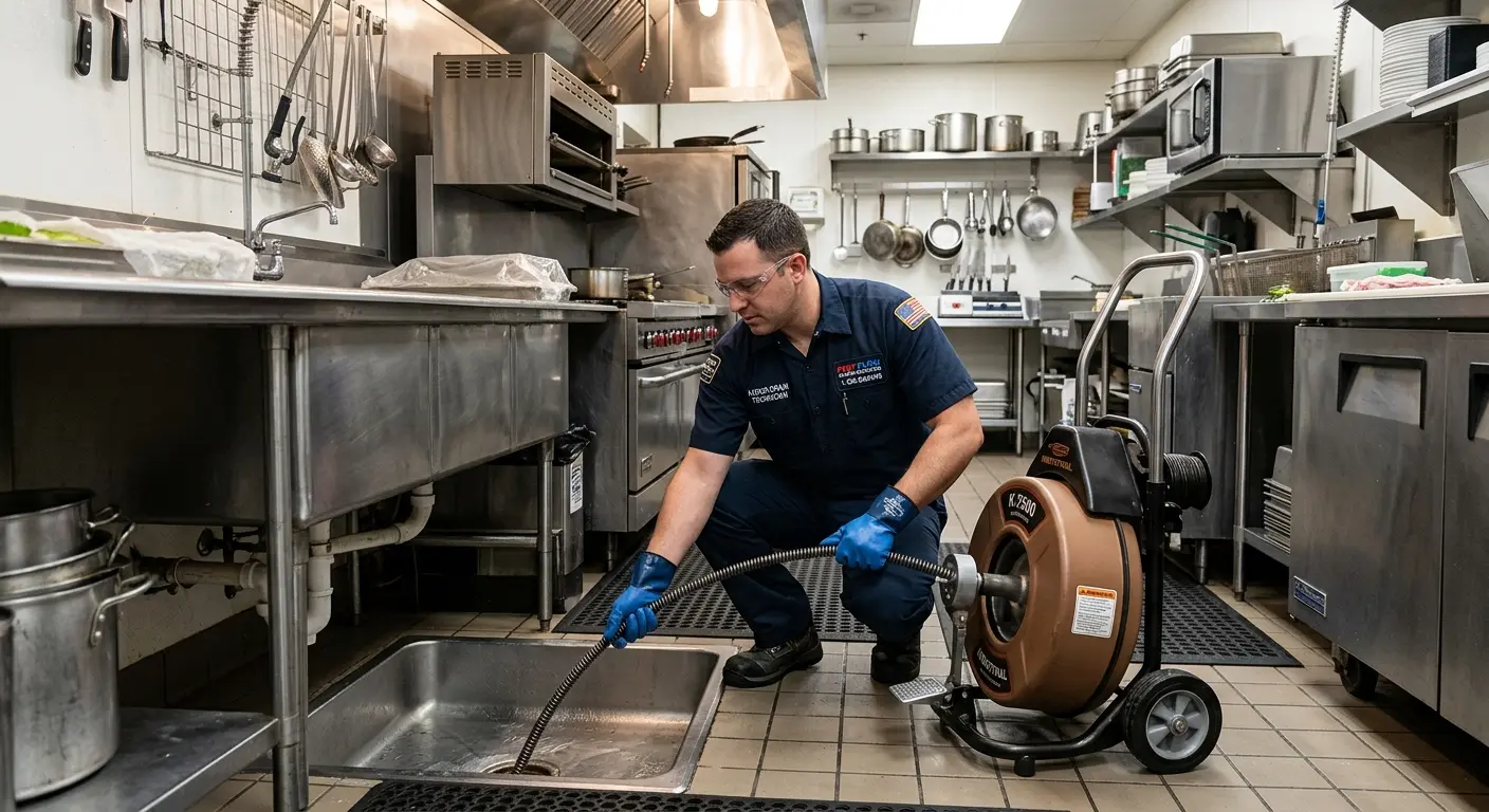 Commercial drain cleaning service in a restaurant kitchen in Dacula